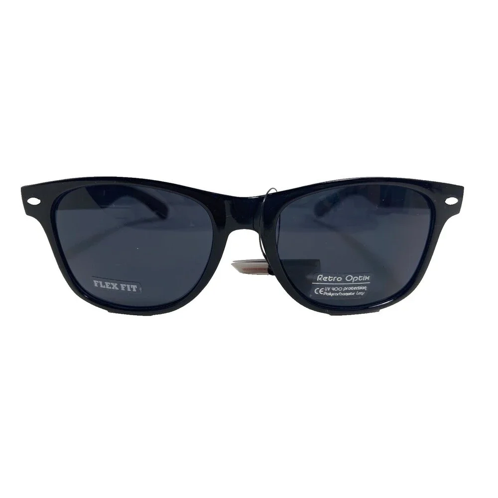 Retro Optix Classic Sunglases Plastic Shiny  Black Frames with Gray Lens NWT